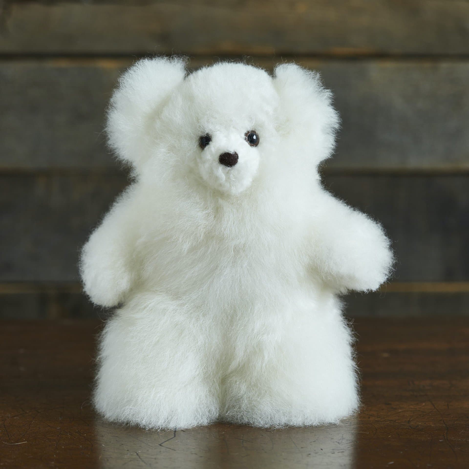 Mini Louis Alpaca Fur Teddy Bear in White, a luxury christening present for a new baby