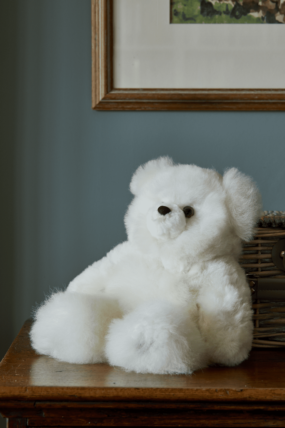 Super Luxe Corinne Alpaca Fur Teddy Bear in White - the perfect luxury gift