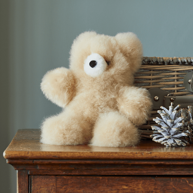 Classic Charles Alpaca Fur Teddy Bear in Champagne