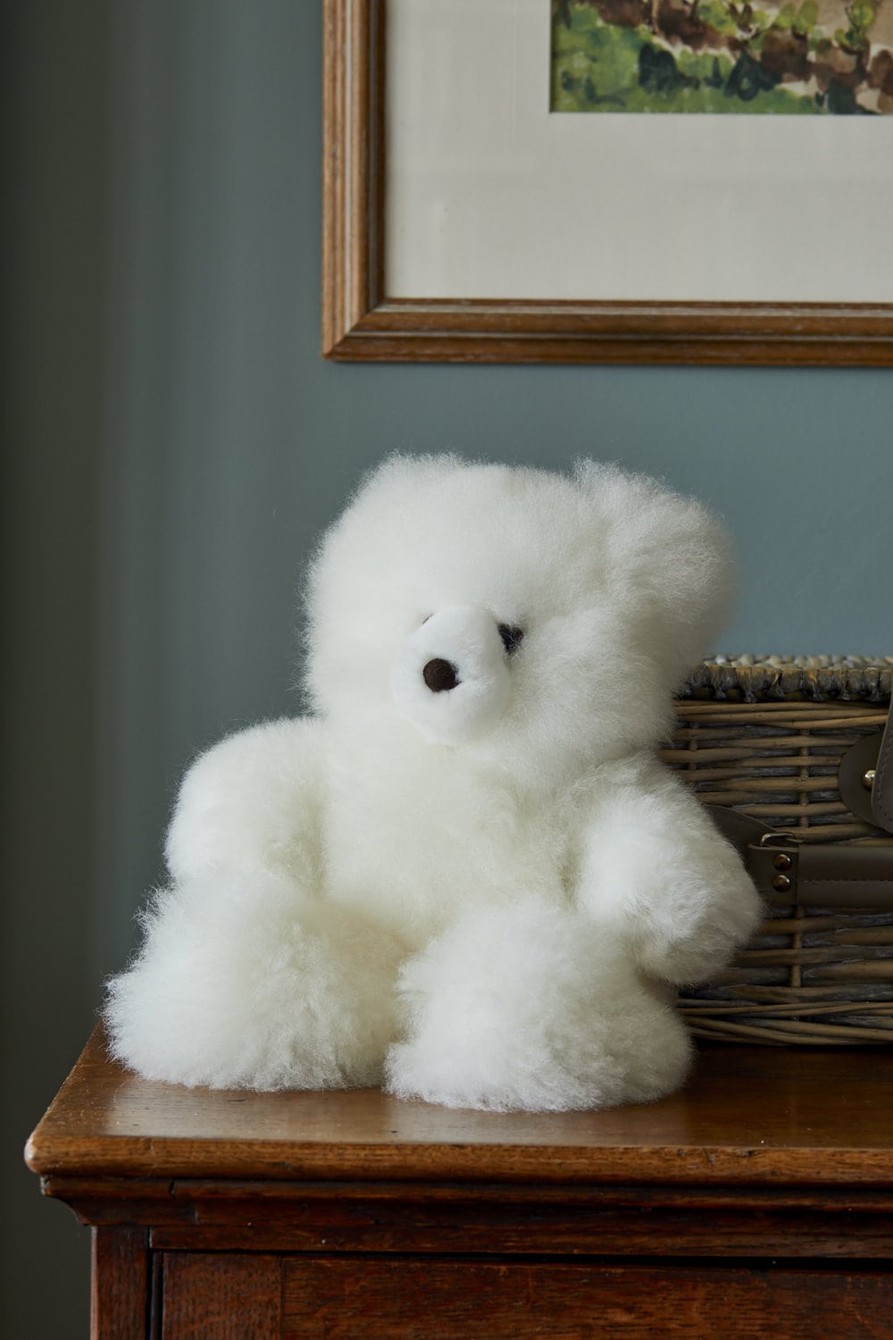Classic Charles Alpaca Fur Teddy Bear in White