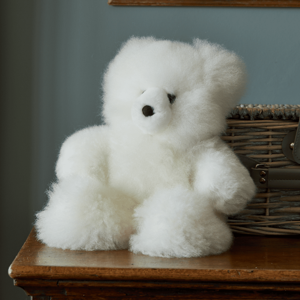 Classic Charles Alpaca Fur Teddy Bear in White
